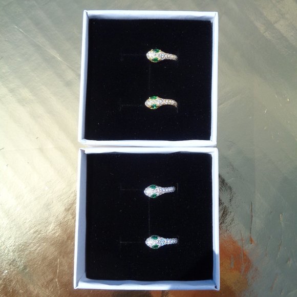 Dainty Tiny Serpent Hoop Earrings with Emerald Simulant CZ Stones NEW Stamped925 - Picture 7 of 7